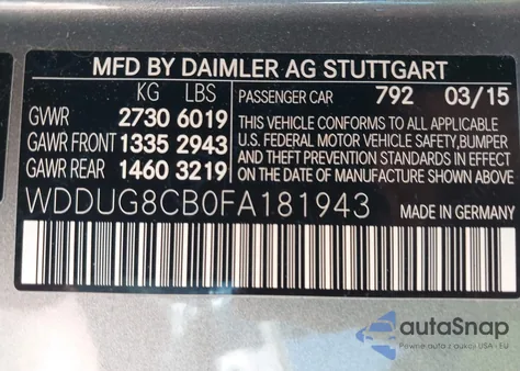 2015 Mercedes-Benz S 550 from USA, damaged, VIN WDDUG8CB0FA181943